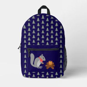 Christmas Squirrel Roasting Hazelnuts on Log Fire Printed Backpack