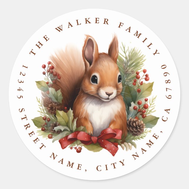Christmas Squirrel Round Stickers (Front)