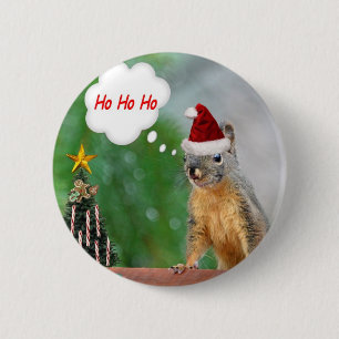 Christmas Squirrel Saying Ho Ho Ho 2 Inch Round Button