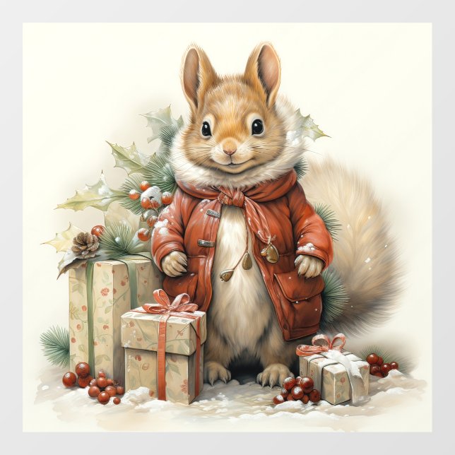 Christmas Squirrel Window Cling (Sheet)