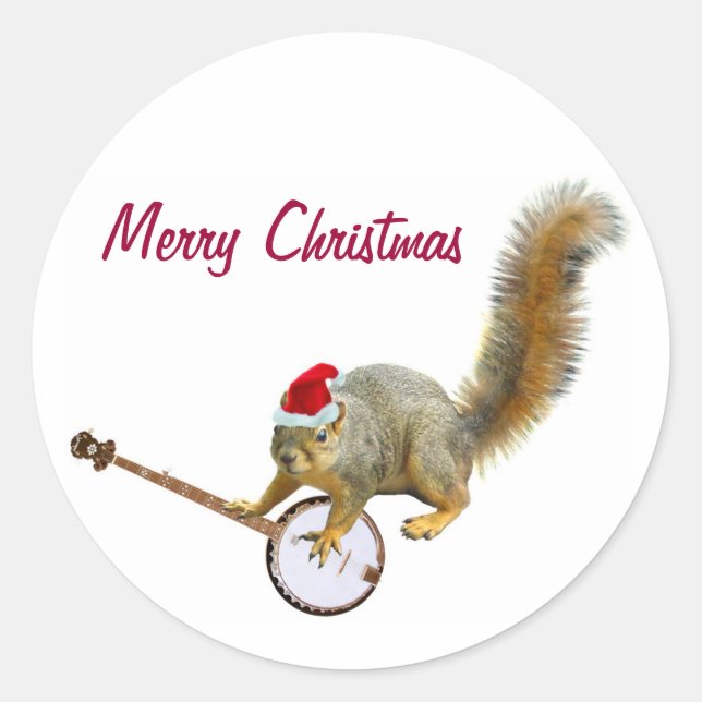 Christmas Squirrel with Banjo Sticker (Front)