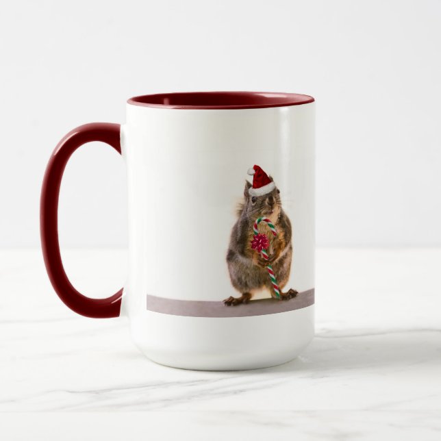 Christmas Squirrel with Candy Cane Mug (Left)
