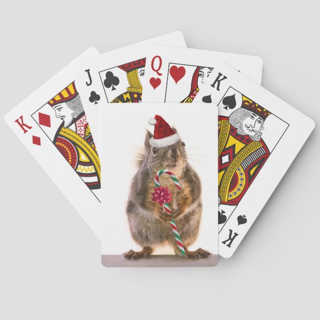 Christmas Squirrel with Candy Cane Playing Cards (Back)