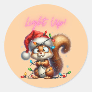 Christmas Squirrel with Festive Lights Card Classic Round Sticker