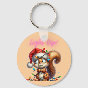 Christmas Squirrel with Festive Lights Card Keychain