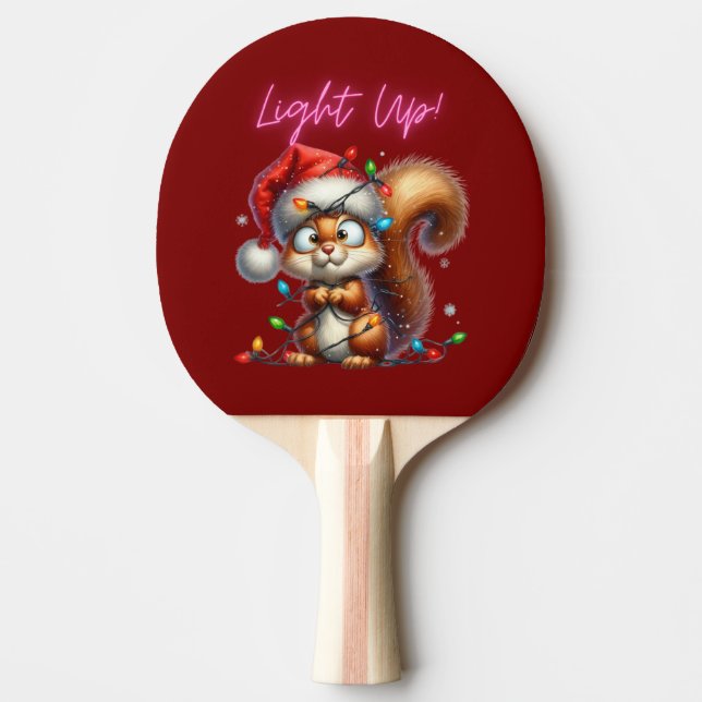 Christmas Squirrel with Festive Lights Card Ping Pong Paddle (Front)