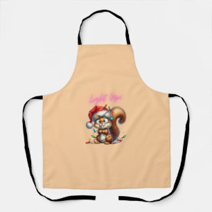 Christmas Squirrel with Lights Fun Holiday Card Apron