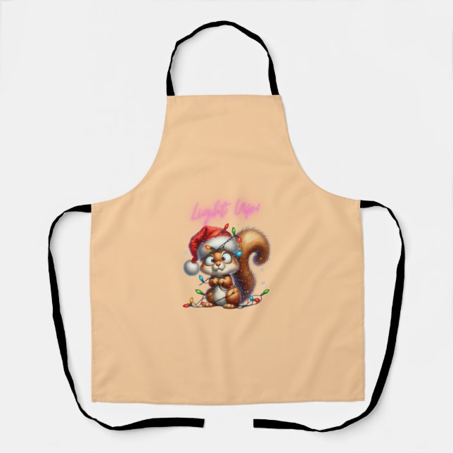 Christmas Squirrel with Lights Fun Holiday Card Apron (Front)