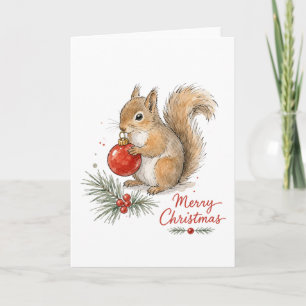 Christmas Squirrel with Red Ornament Card