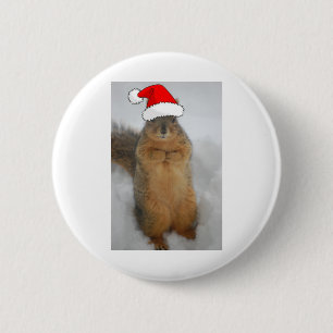Christmas Squirrel with Santa 2 Inch Round Button