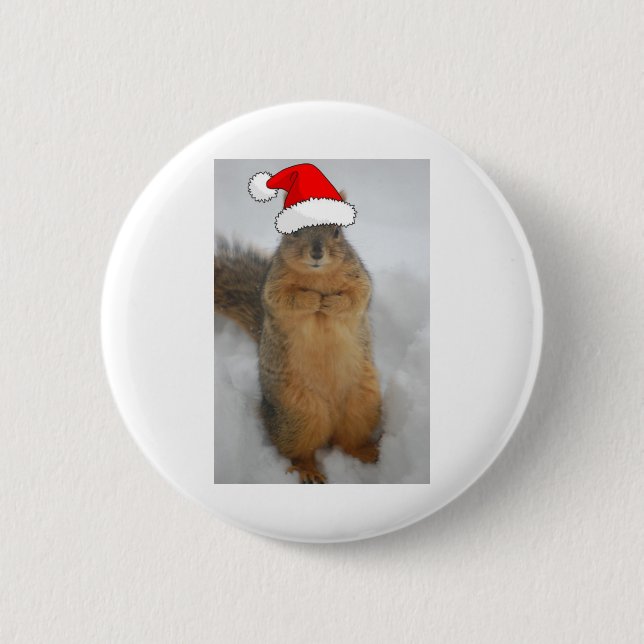 Christmas Squirrel with Santa 2 Inch Round Button (Front)
