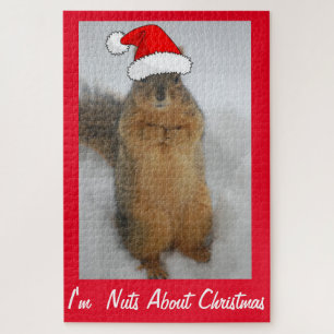 Christmas Squirrel with Santa Hat Jigsaw Puzzle