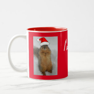 Christmas Squirrel with Santa Hat Two-Tone Coffee Mug