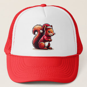 Christmas Squirrel with Santa Hat, Xmas Squirrel Trucker Hat