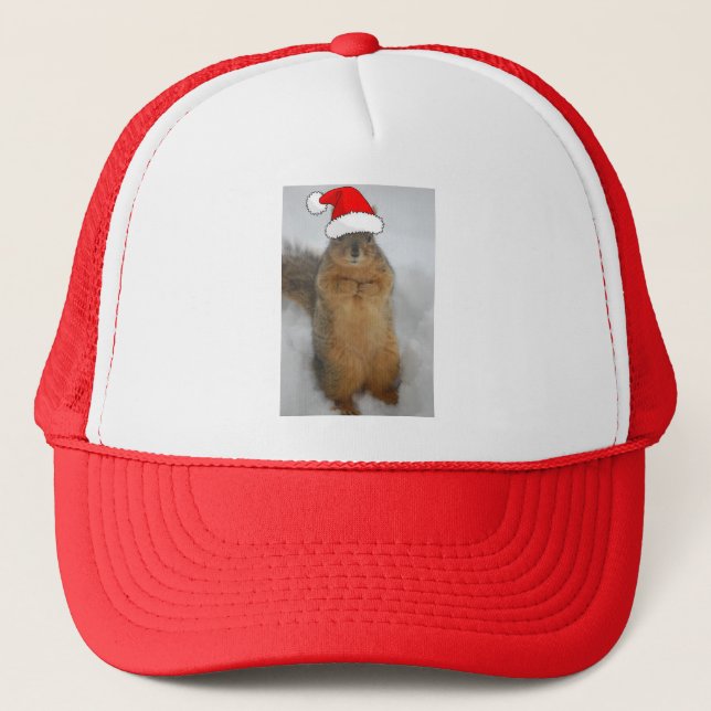 Christmas Squirrel with Santa Trucker Hat (Front)