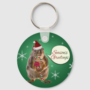 Christmas Squirrel with Snowflakes Keychain