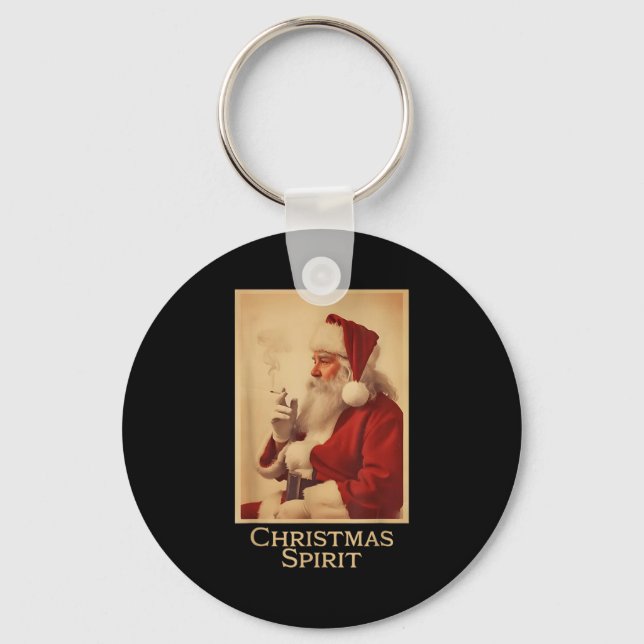 Christmas Srit Funny Vintage Santa Smoking Christm Keychain (Front)