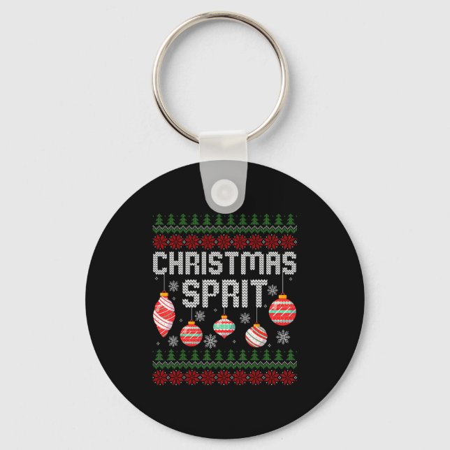 Christmas Srit Matching Funny Couples Ugly Sweater Keychain (Front)