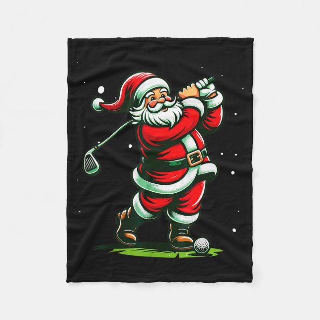 Christmas Srts, Santa Plays Golf Xmas Women Men &a Fleece Blanket (Front)