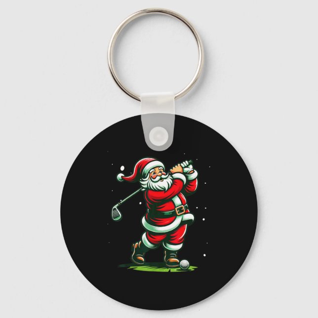 Christmas Srts, Santa Plays Golf Xmas Women Men &a Keychain (Front)