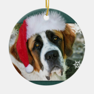 Christmas St. Bernard Dog Photo Ceramic Ornament