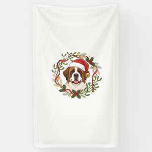 Christmas St Bernard Dog Santa Hat Wreath Banner