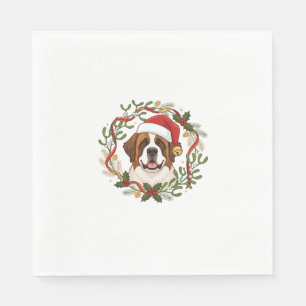 Christmas St Bernard Dog Santa Hat Wreath Napkin