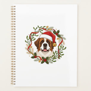 Christmas St Bernard Dog Santa Hat Wreath Planner