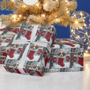 Christmas St. Bernard Puppy In a Red Stocking Wrapping Paper