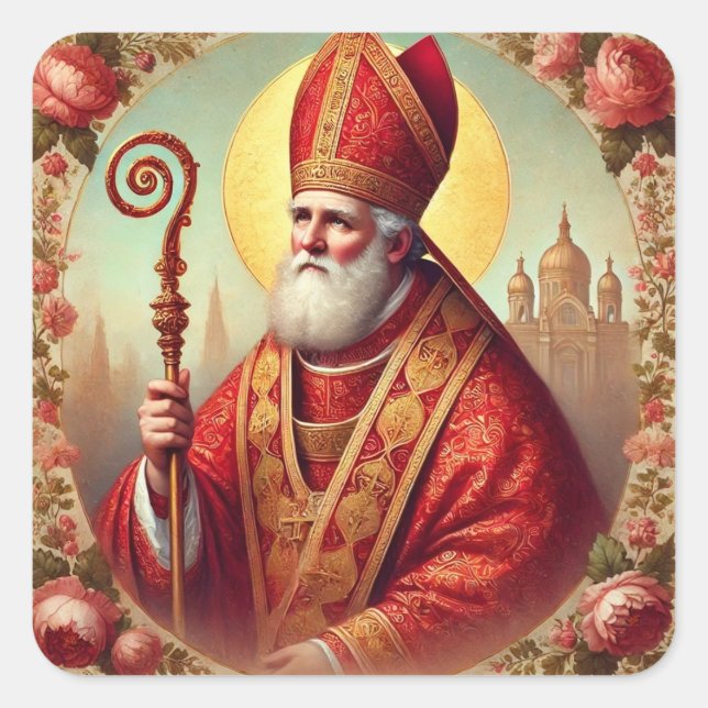 Christmas St. Nicholas Bishop Feast Day Square Sticker (Front)