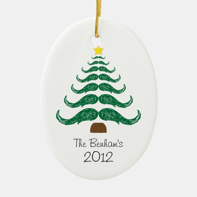 Christmas Staches Tree Ceramic Ornament (Front)