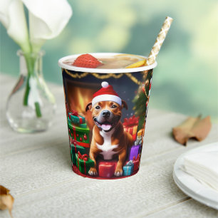 Christmas Staffordshire Bull Terrier, Paper Cups