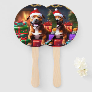 Christmas Staffordshire Bull Terrier Santa, Hand Fan
