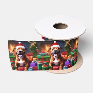 Christmas Staffordshire Bull Terrier,   Satin Ribbon