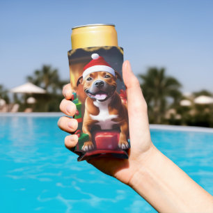 Christmas Staffordshire Bull Terrier, Seltzer Can Cooler