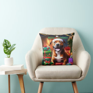 Christmas Staffordshire Bull Terrier,   Throw Pillow