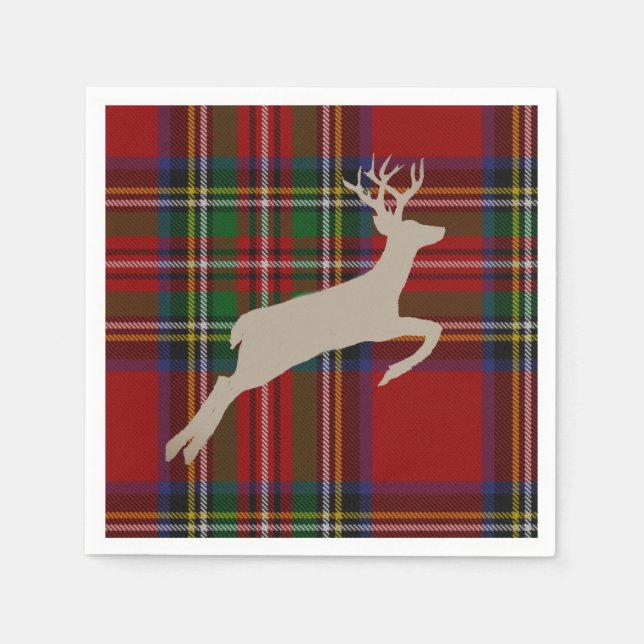 Christmas Stag Stuart Plaid Tartan Napkin (Front)
