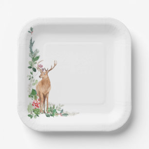 Christmas stag winter holiday greenary  paper plate