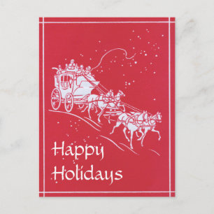 Christmas Stagecoach in Red and White Holiday Postcard