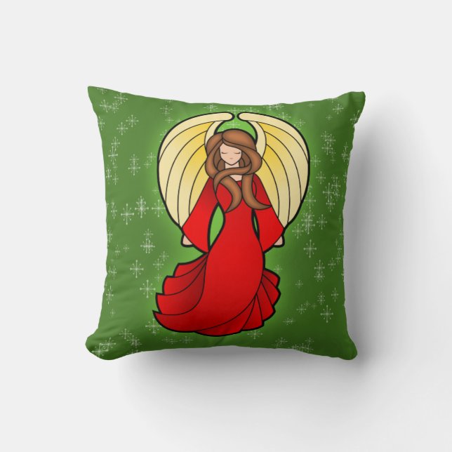 Christmas Stained Glass Angel Throw Pillow (Front)