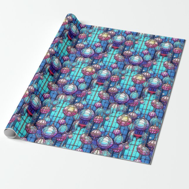 Christmas Stained Glass Bauble Pattern Wrapping Paper (Unrolled)