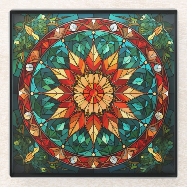 Christmas Stained Glass Glass Coaster (Front)