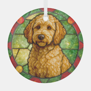 CHRISTMAS STAINED GLASS LOOK LABRADOODLE DOG ORNAMENT