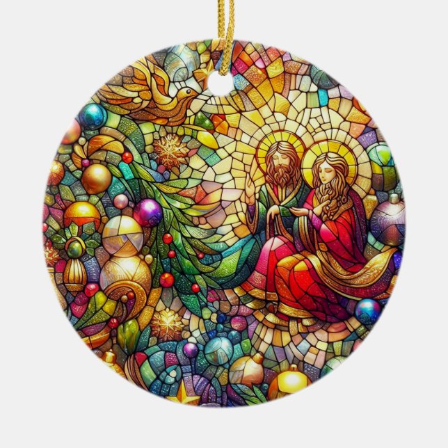 CHRISTMAS ~ Stained Glass Mary Joseph ~  Ceramic Ornament (Front)
