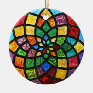 Christmas Stained Glass Pattern Ceramic Ornament