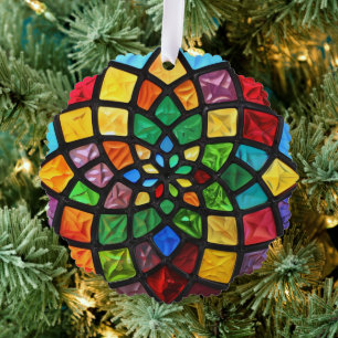 Christmas Stained Glass Pattern Ornament Card