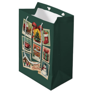 Christmas Stamp Holiday Postage Stamps Retro Santa Medium Gift Bag