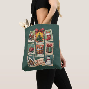 Christmas Stamp Holiday Postage Stamps Retro Santa Tote Bag