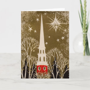 Christmas Star and Steeple on Gold Holiday Card