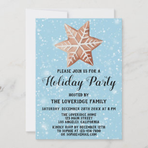 Christmas Star Cookie Holiday Party Blue Snow Invitation
